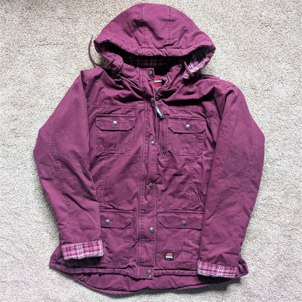 BERNE Womens 2XL Flannel Lined Work Outdoor Jacket Purple Plaid COSMETIC FLAW